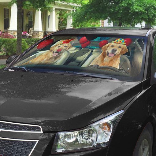 Gearhumans 3D Golden Retriever Dog Clowns Custom Car Auto Sunshade - Image 6