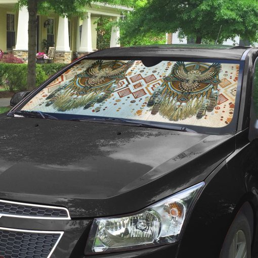 Gearhumans 3D Gold Owl Native American Car Auto Sunshade