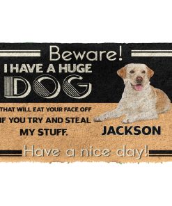 Gearhumans 3D Beware I Have A Huge Dog Custom Name Custom Photo Doormat