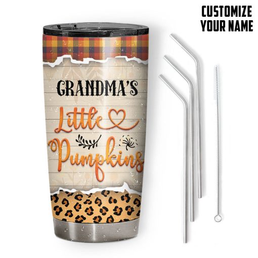 Gearhumans 3D Grandparents Day Grandmas Little Pumpkins Custom Name Design Vacuum Insulated Tumbler - Image 4