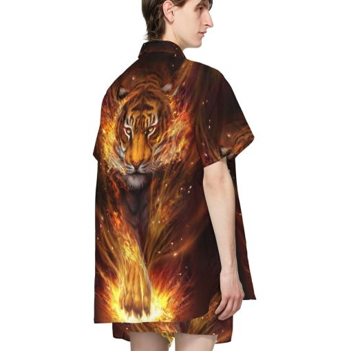 Gearhumans 3D Fire Tiger Custom Hawaii Shirt