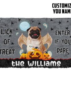 Gearhumans 3D Halloween Vampire Pug Custom Name Doormat