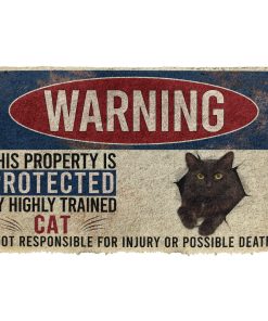 Gearhumans 3D Warning This Property Protected By Black Cat Custom Doormat