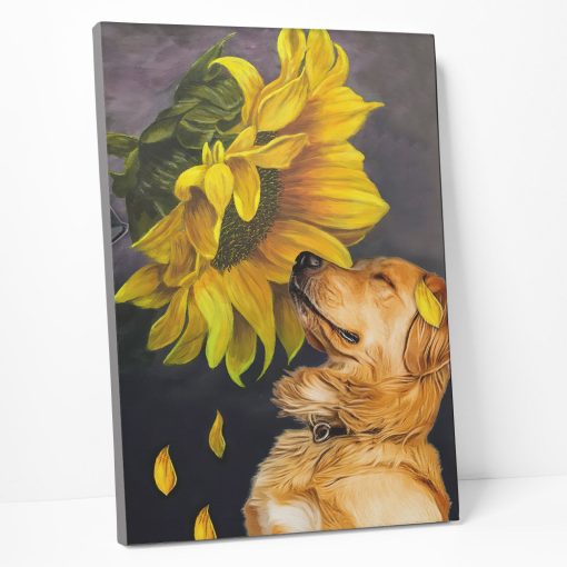 Gearhumans 3D Golden Retriever Sunflower Custom Canvas - Image 2
