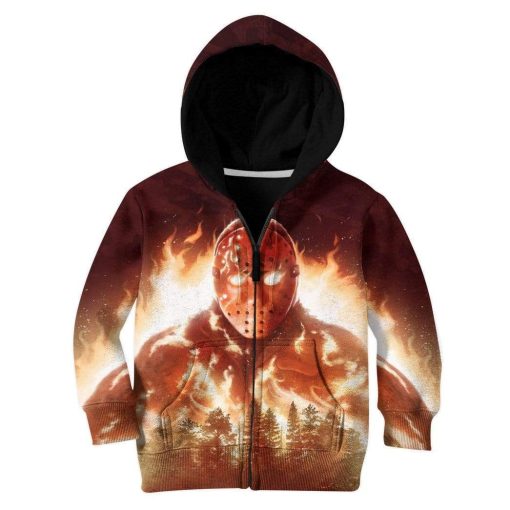 3D Kid Full-Print Jason In Flames Apparel HD-GH2281922K Kid 3D Apparel Kid Zip Hoodie 2XS/3-4