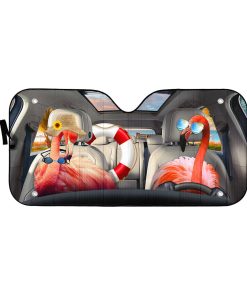 Gearhumans 3D Holiday Summer Flamingo Couple Custom Car Auto Sunshade