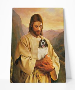 Gearhumans 3D Jesus Holding Saint Bernard Dog Custom Canvas