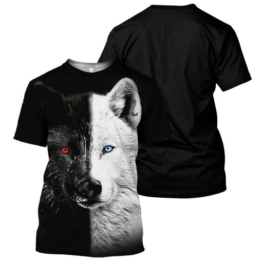 Gearhumans Black And White Wolf - 3D All Over Printed Shirt - Image 3