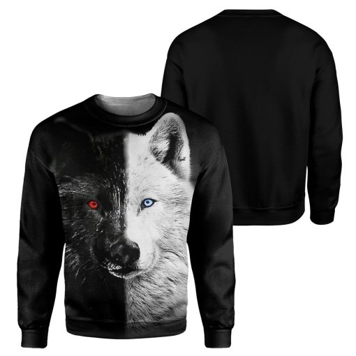 Gearhumans Black And White Wolf - 3D All Over Printed Shirt - Image 2