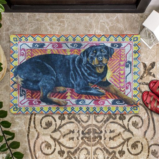 Gearhumans 3D Happy Rottweiler Custom Doormat