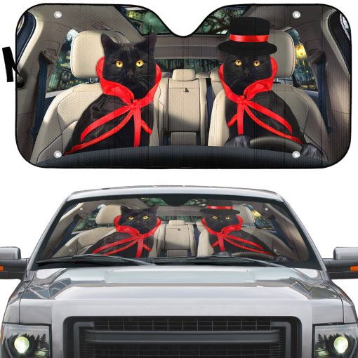 Gearhumans 3D Halloween Black Cats Vampire Custom Car Auto Sunshade - Image 5