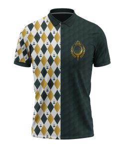 Gearhumans 3D Golf Father Green And Gold Argyle Custom Polo Shirt