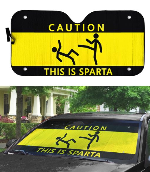 Gearhumans 3D Caution This Is Sparta Auto Sunshade - Image 3