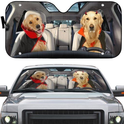 Gearhumans 3D Halloween Golden Retriever Dogs Vampire Custom Car Auto Sunshade - Image 2