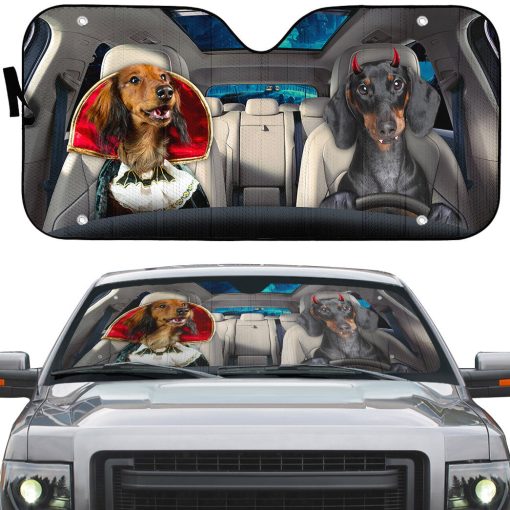 Gearhumans 3D Halloween Dachshund Dogs Vampire Custom Car Auto Sunshade - Image 2