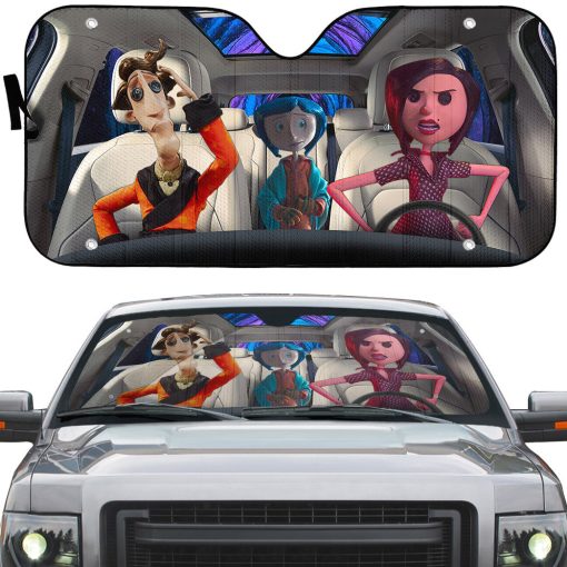 Gearhumans 3D Coraline Button Eyed Family Custom Car Auto Sunshade - Image 2