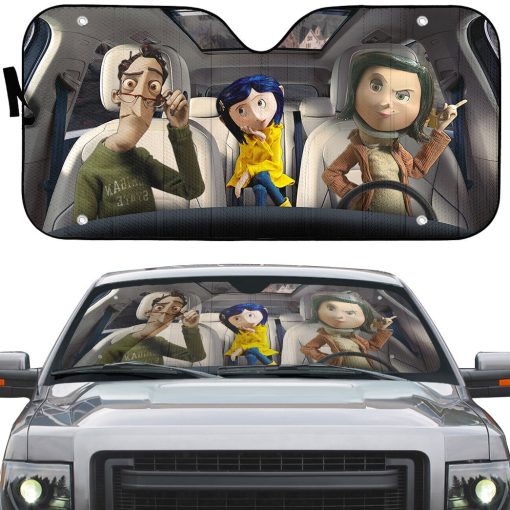 Gearhumans 3D Coraline Family Custom Car Auto Sunshade