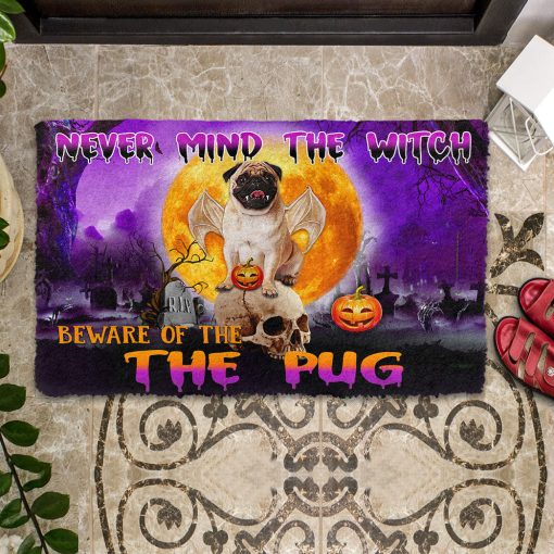 Gearhumans 3D Beware Of Halloween Vampire Pug Custom Doormat - Image 4