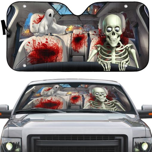 Gearhumans 3D Halloween Skeleton Blood Custom Car Auto Sunshade 2 Gearhumans 3D Halloween Skeleton Blood Custom Car Auto Sunshade - Image 2