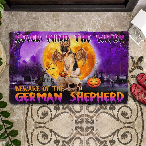 Gearhumans 3D Beware Of Halloween Vampire German Shepherd Custom Doormat - Image 4