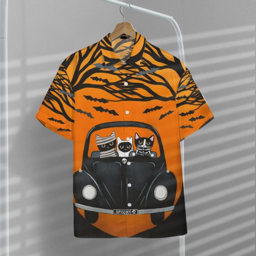Gearhumans 3D Happy Halloween A Spooky Drive Black Cats Custom Short Sleeves Shirt - Image 5