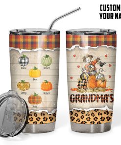 Gearhumans 3D Grandparents Day Grandmas Little Pumpkins Custom Name Design Vacuum Insulated Tumbler