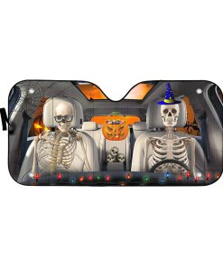 Gearhumans 3D Halloween Skeleton Couple Skull Custom Car Auto Sunshade
