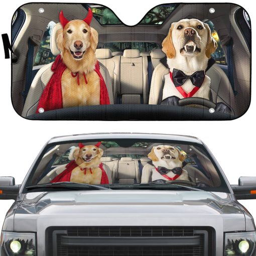 Gearhumans 3D Halloween Labrador Retriever Dogs Vampire Custom Car Auto Sunshade - Image 2