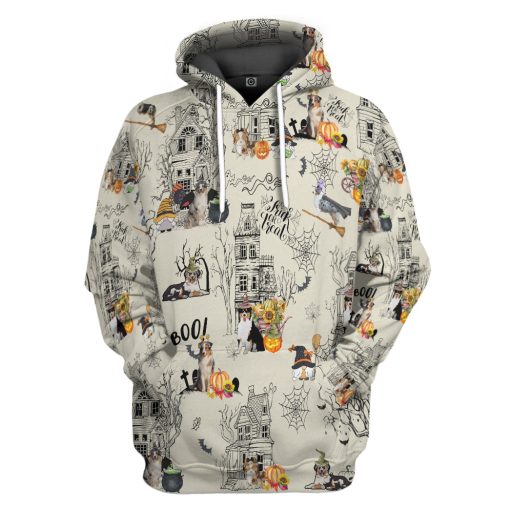 Gearhumans 3D Halloween Town With Australian Shepherd Dog Custom Tshirt Hoodie Apparel 1 Gearhumans 3D Halloween Town With Australian Shepherd Dog Custom Tshirt Hoodie Apparel