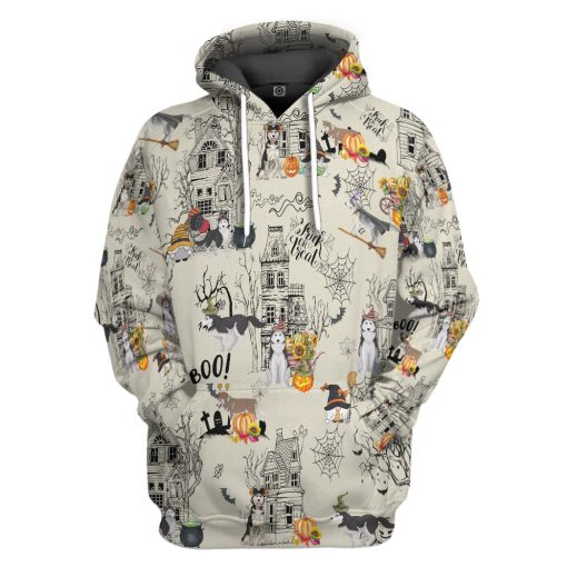 Gearhumans 3D Halloween Town With Husky Dog Custom Tshirt Hoodie Apparel - Image 3