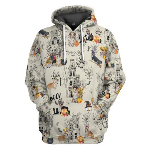 Gearhumans 3D Halloween Town With Corgi Dog Custom Tshirt Hoodie Apparel