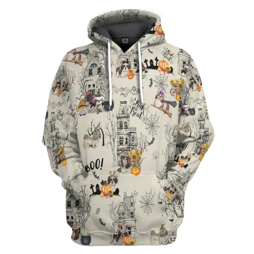 Gearhumans 3D Halloween Town With Shih Tzu Dog Custom Tshirt Hoodie Apparel