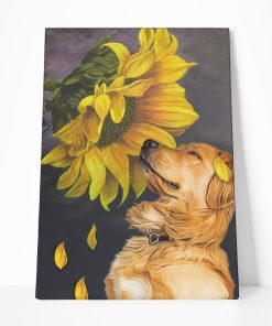 Gearhumans 3D Golden Retriever Sunflower Custom Canvas