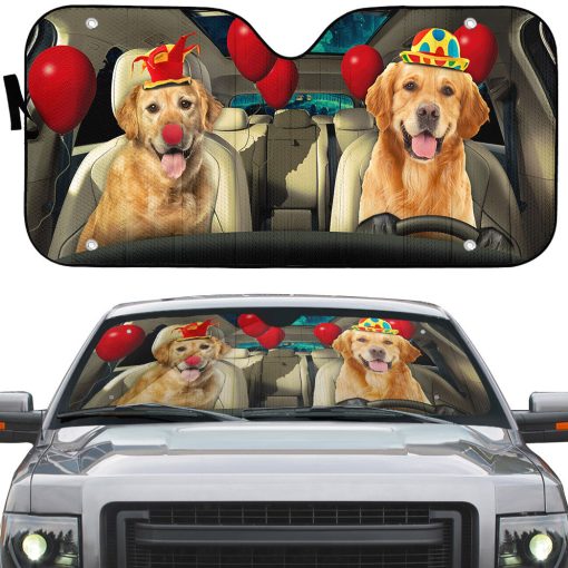 Gearhumans 3D Golden Retriever Dog Clowns Custom Car Auto Sunshade - Image 2