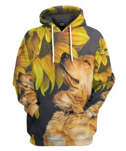Gearhumans 3D Golden Retriever Sunflower Custom Tshirt Hoodie Apparel