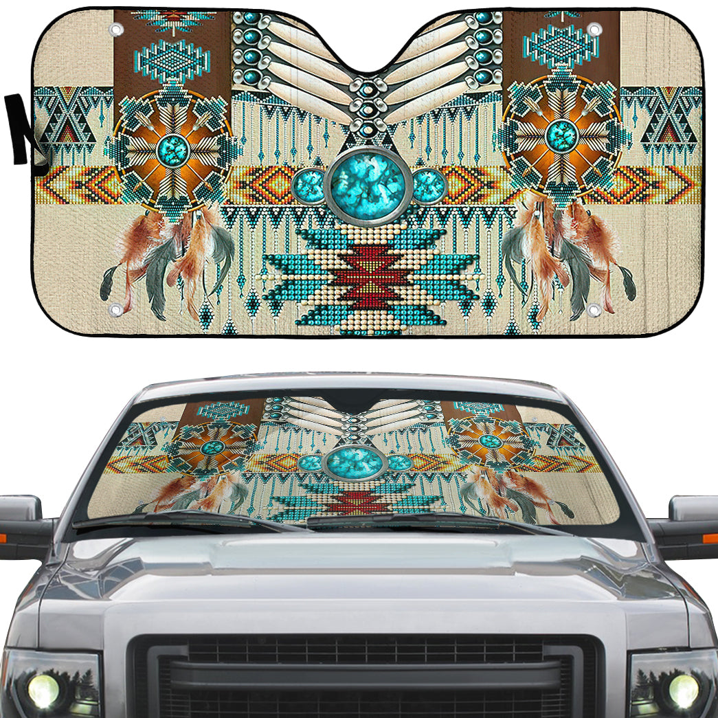 Gearhumans 3D Native American Pattern Car Auto Sunshade 2 Gearhumans 3D Native American Pattern Car Auto Sunshade - Image 2