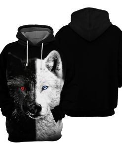 Gearhumans Black And White Wolf - 3D All Over Printed Shirt