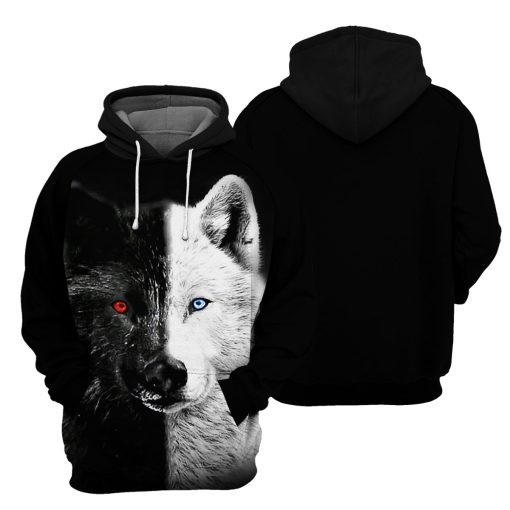 Gearhumans Black And White Wolf - 3D All Over Printed Shirt