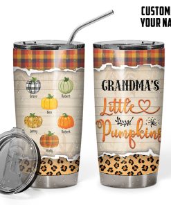 Gearhumans 3D Grandparents Day Grandmas Little Pumpkins Custom Name Design Vacuum Insulated Tumbler