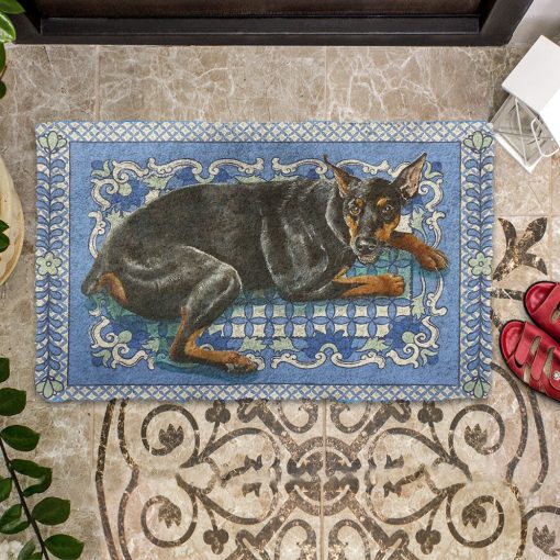 Gearhumans 3D Happy Doberman Custom Doormat