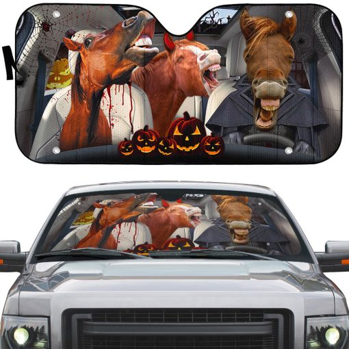 Gearhumans 3D Halloween Horses Family Custom Car Auto Sunshade - Image 2