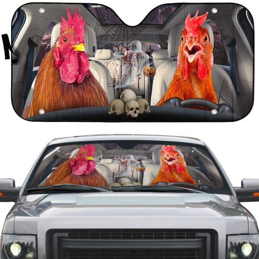 Gearhumans 3D Halloween Chicken Rooster Custom Car Auto Sunshade - Image 2
