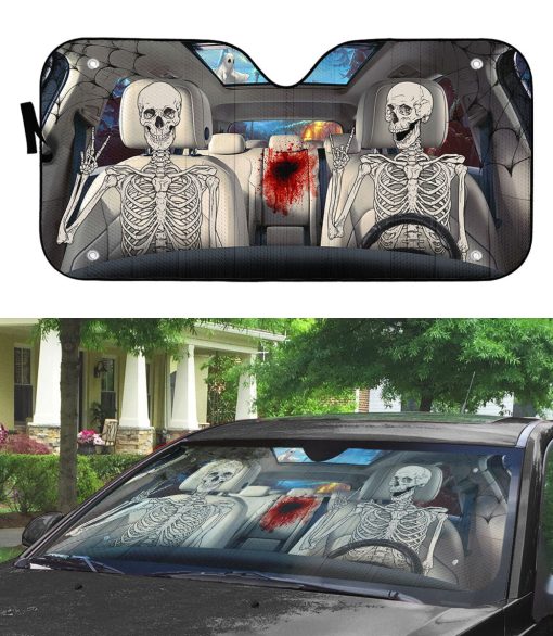 Gearhumans 3D Halloween Funny Skeleton Custom Car Auto Sunshade - Image 3
