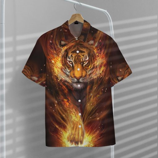 Gearhumans 3D Fire Tiger Custom Hawaii Shirt