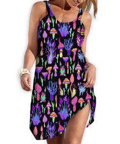 Gearhumans 3D Trippy Shrooms Hippie Fashion Custom Beach Dress