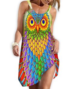 Gearhumans 3D Hippie Owl Custom Beach Dress