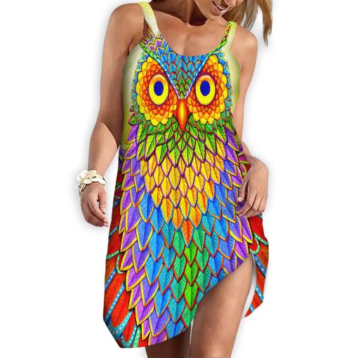 Gearhumans 3D Hippie Owl Custom Beach Dress