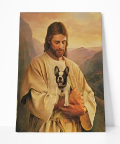 Gearhumans 3D Jesus Holding Frenchie Dog Custom Canvas