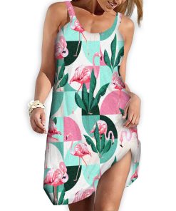 Gearhumans 3D Flamingo Exotic Patchwork Patterns Custom Beach Dress