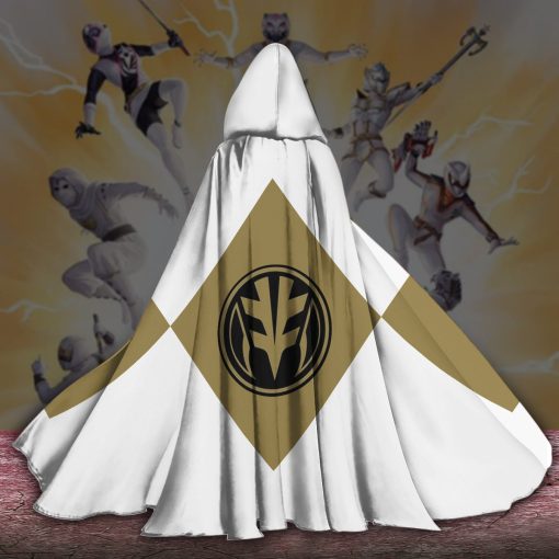 Gearhumans 3D White Ranger Custom Hooded Cloak - Image 4